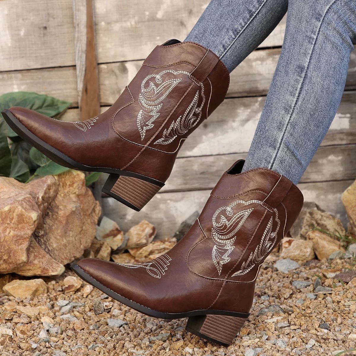 Western Cowboy Boots with Embroidered Design - Cowgirltops.com