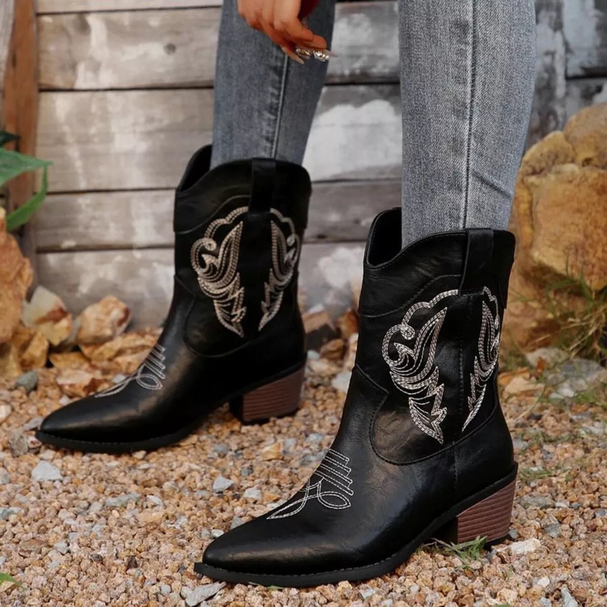 Western Cowboy Boots with Embroidered Design - Cowgirltops.com