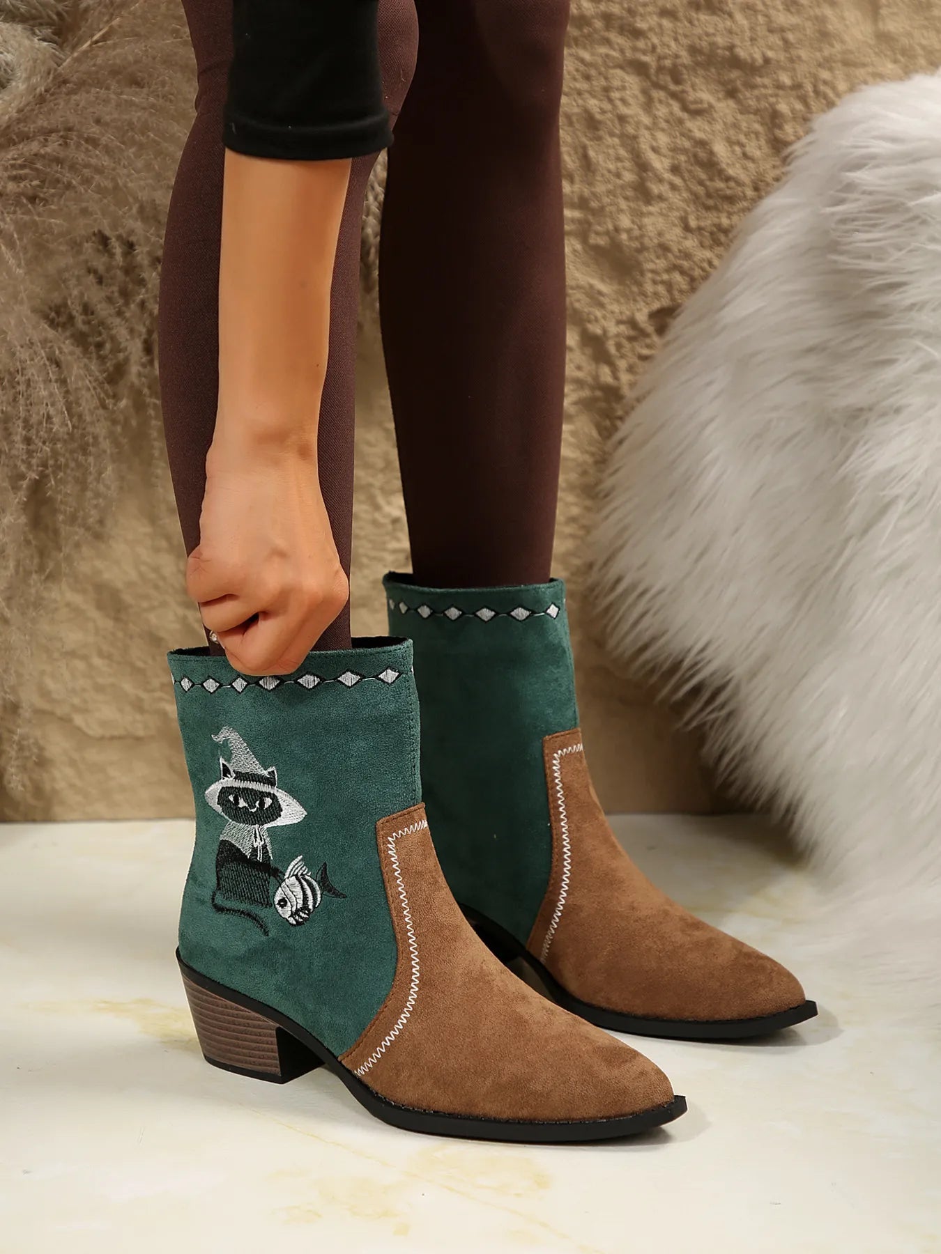 Western Embroidered Cowboy Block Heel Boots - Cowgirltops.com