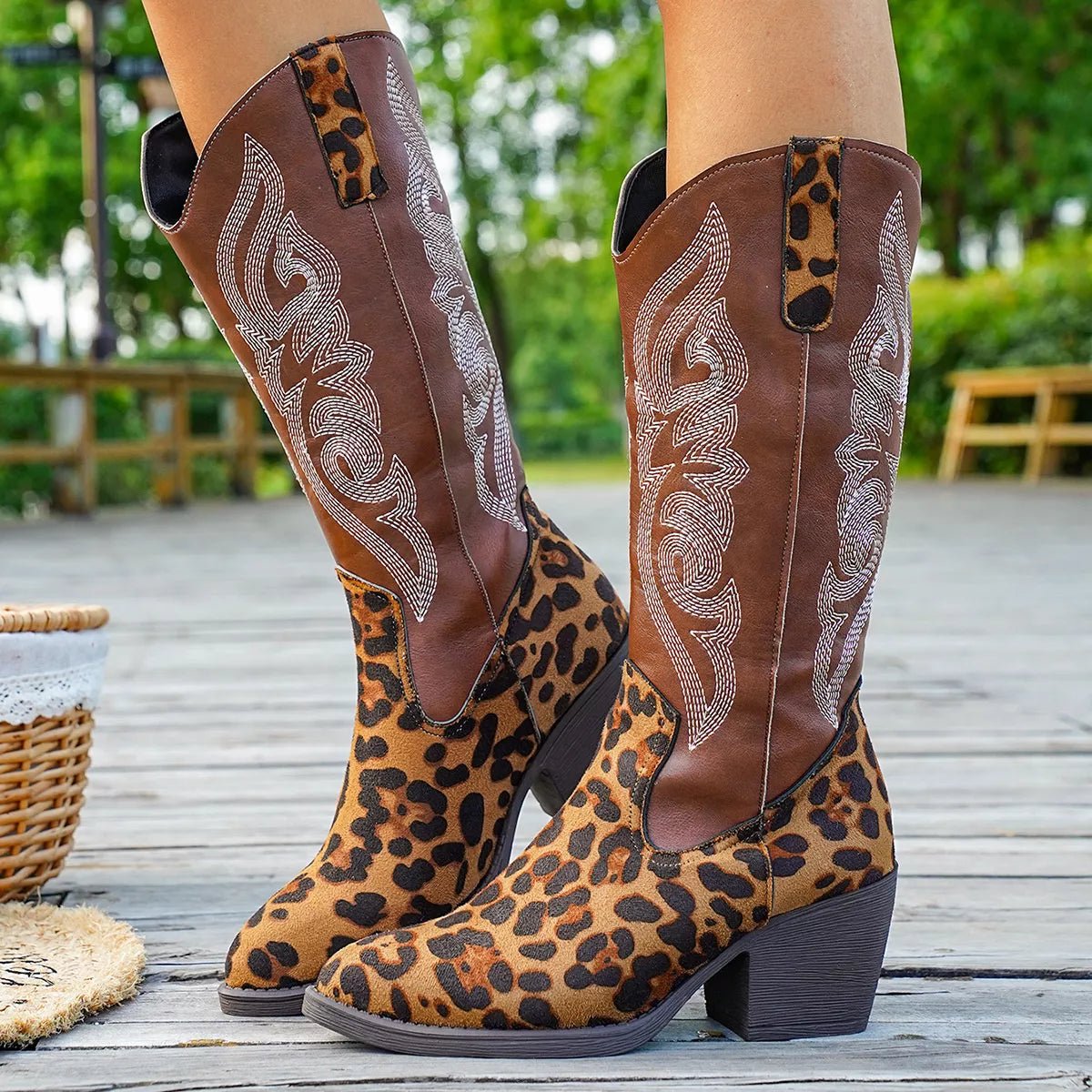 Western Embroidered Mid - Calf Boots - Cowgirltops.com