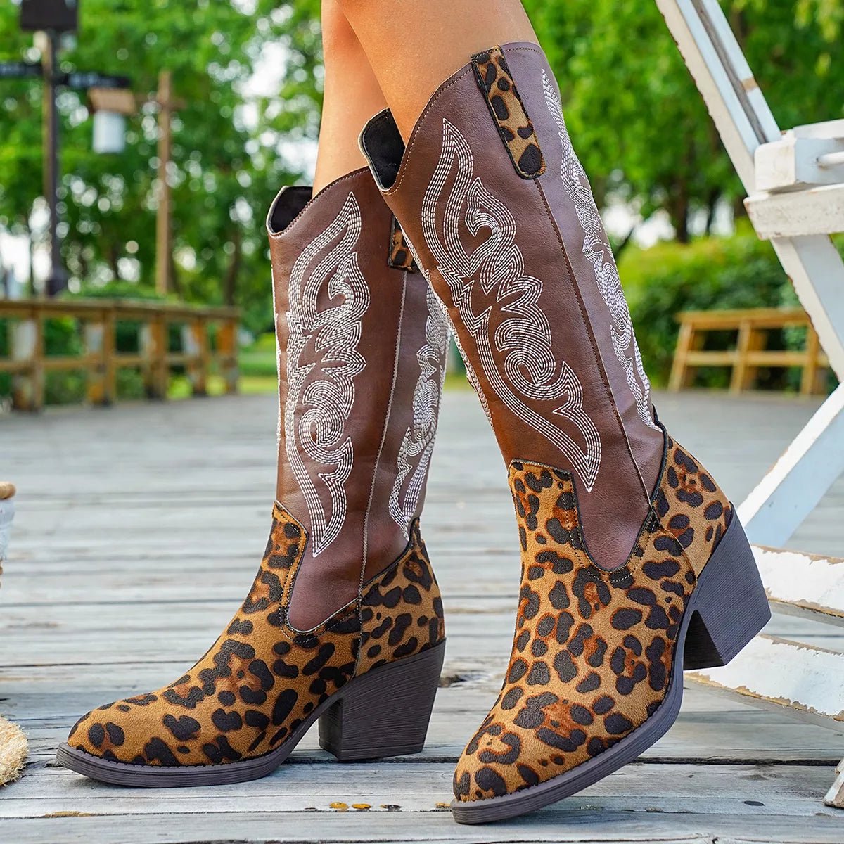 Western Embroidered Mid - Calf Boots - Cowgirltops.com