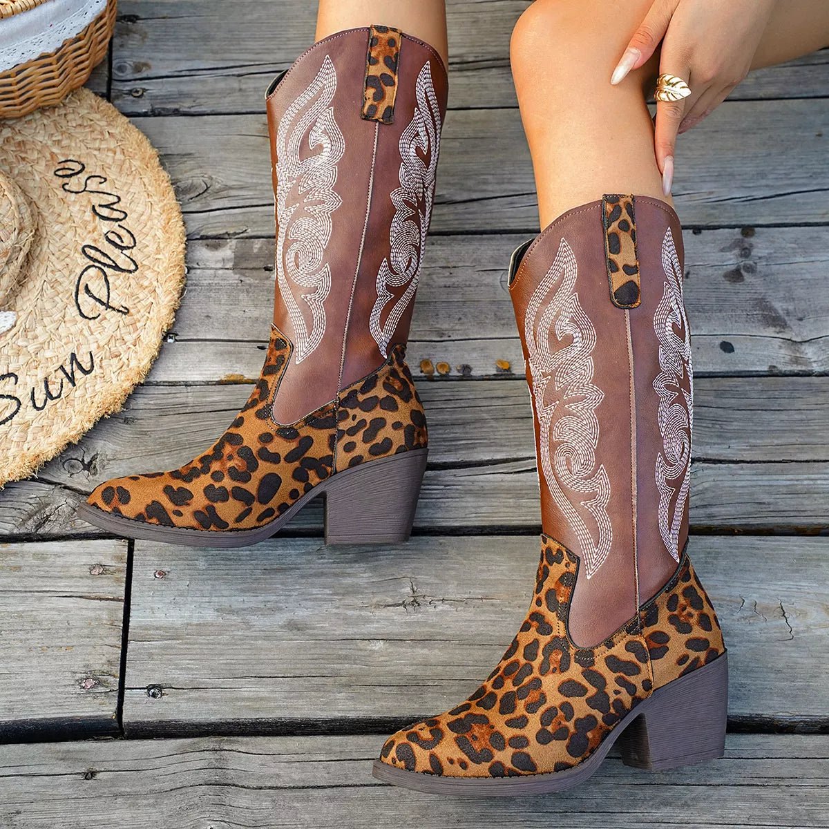 Western Embroidered Mid - Calf Boots - Cowgirltops.com