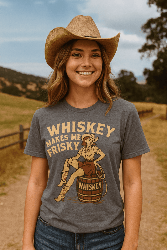 Whiskey Makes Me Frisky Womens T-Shirt - Cowgirltops.com