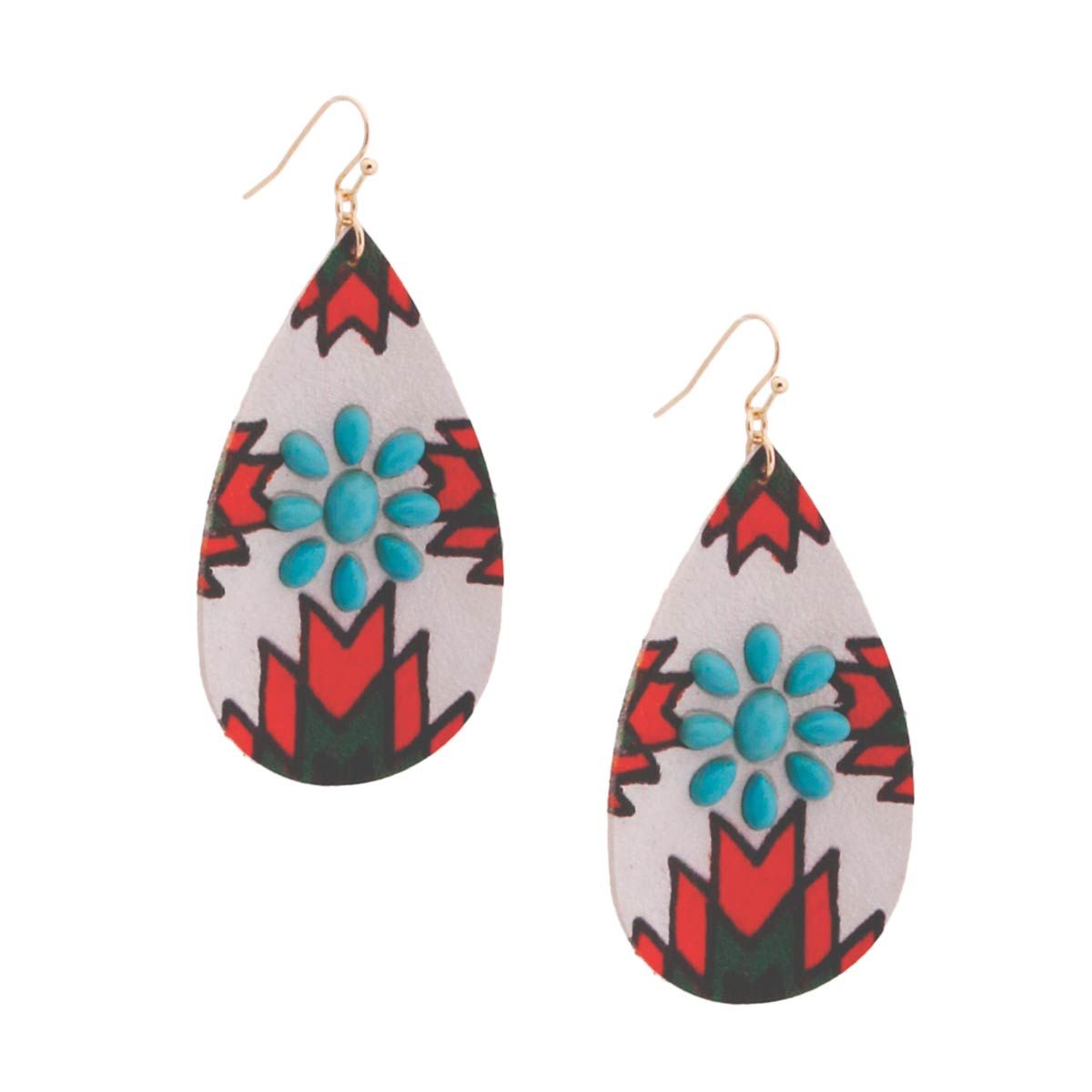 White and Red Western Teardrop Earrings - Cowgirltops.com