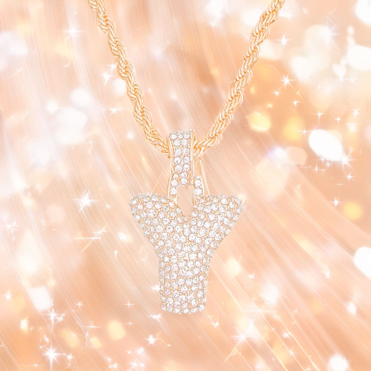 Y Rhinestone Gold Necklace - Cowgirltops.com