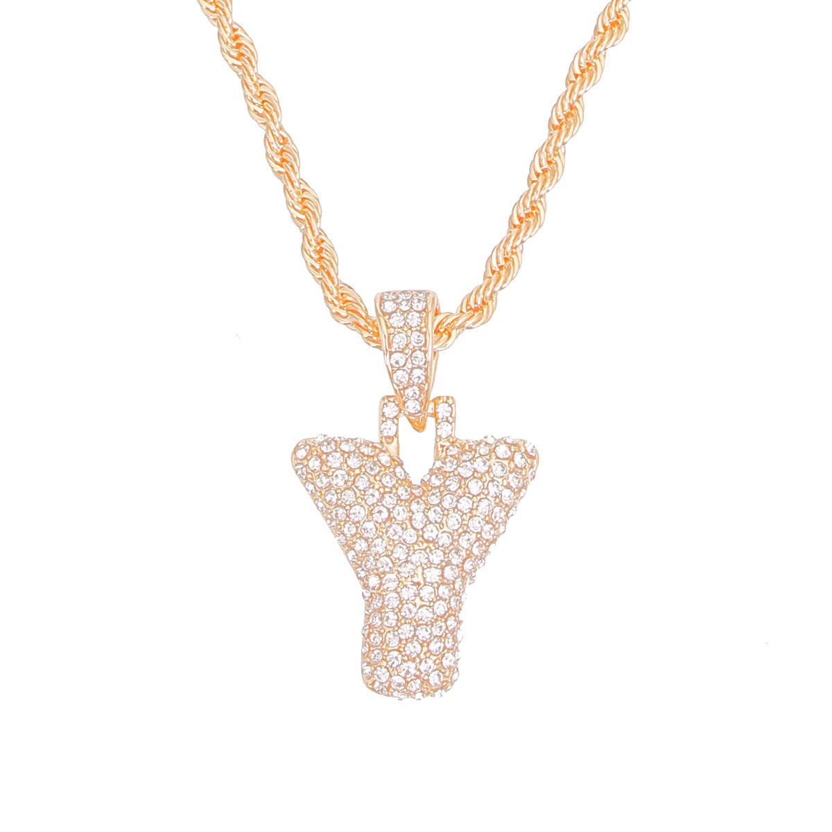 Y Rhinestone Gold Necklace - Cowgirltops.com