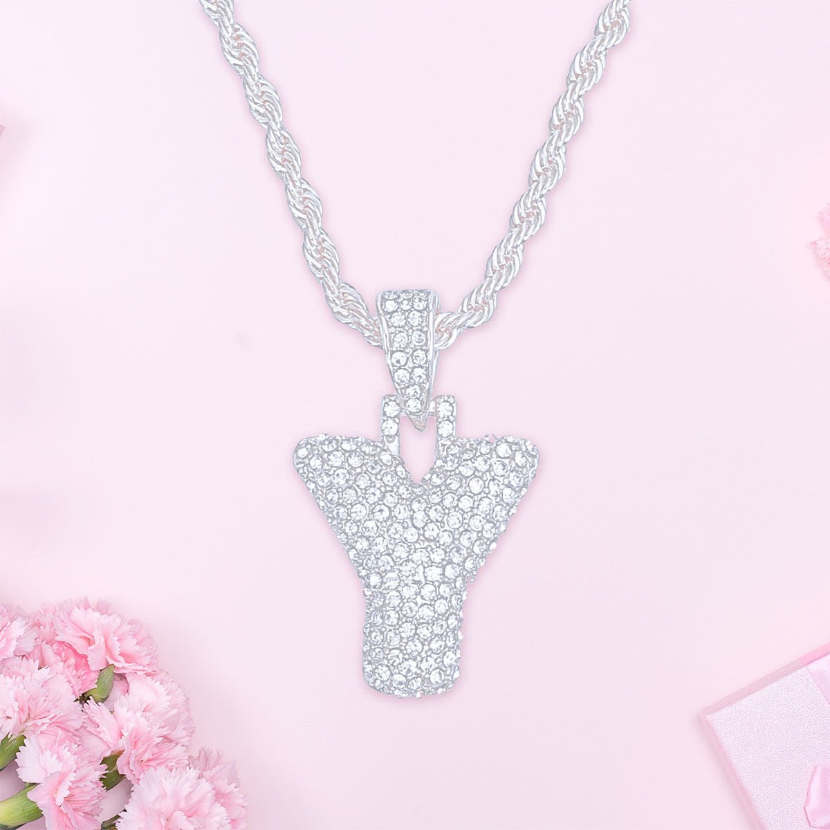Y Rhinestone Silver Necklace - Cowgirltops.com