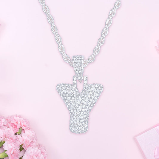Y Rhinestone Silver Necklace - Cowgirltops.com