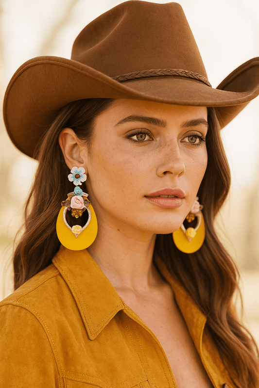 Yellow Floral Teardrop Statement Earrings - Cowgirltops.com