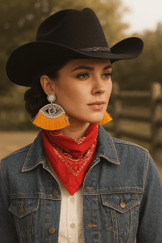 Yellow Tassel Rhinestone Eye Earrings - Cowgirltops.com