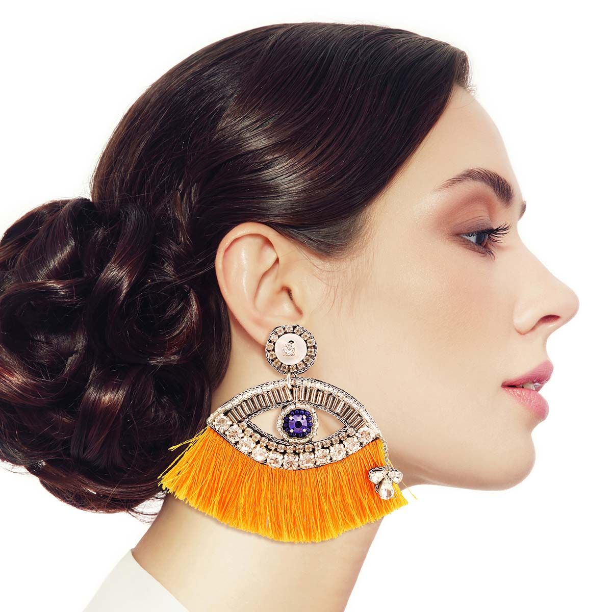Yellow Tassel Rhinestone Eye Earrings - Cowgirltops.com