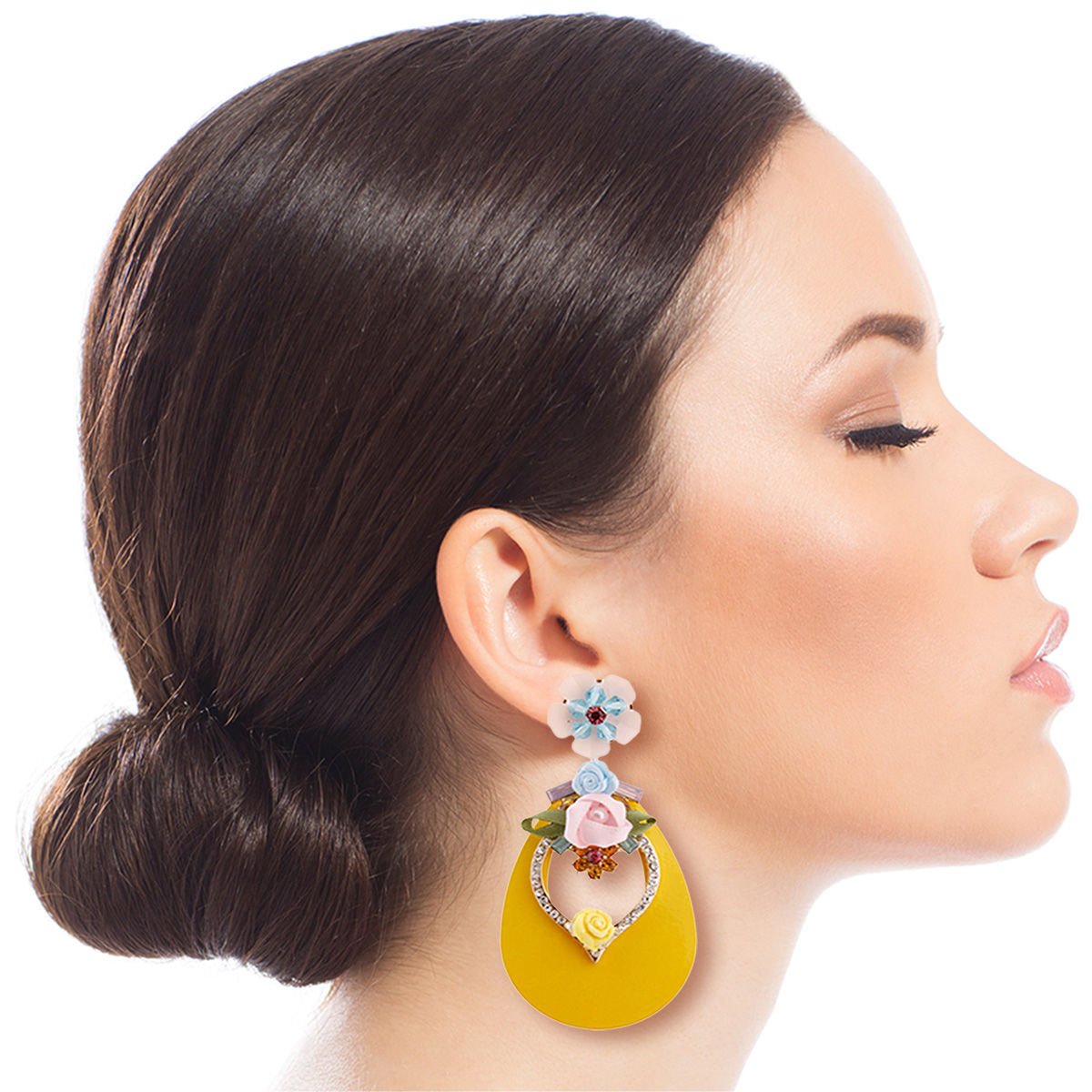 Yellow Teardrop Earrings - Rhinestone & Flower - Cowgirltops.com